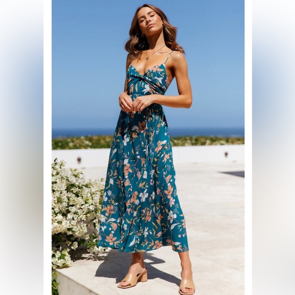 Hello Molly Teal Floral maxi Dress